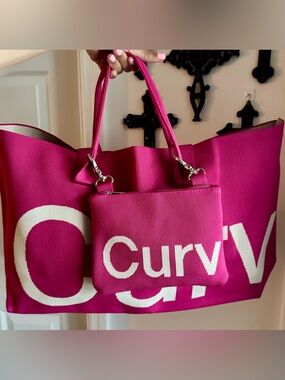 CURVES by Sean Brown Raspberry Knit Tote Bag W/ mini Tote